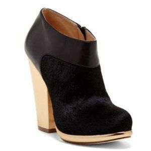 COLE HAAN Sophie Black Leather and Genuine Calf Hair Booties
